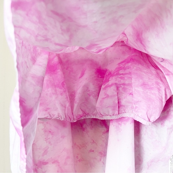 ZARA Pink Tye Dye Flowy Crop Top Large cropped blouse sleeveless ruffle boho - Picture 4 of 9
